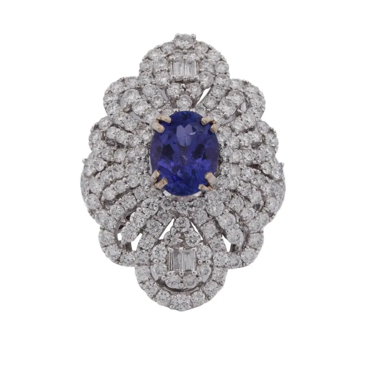 Bague Entourage en or blanc, tanzanite et diamants