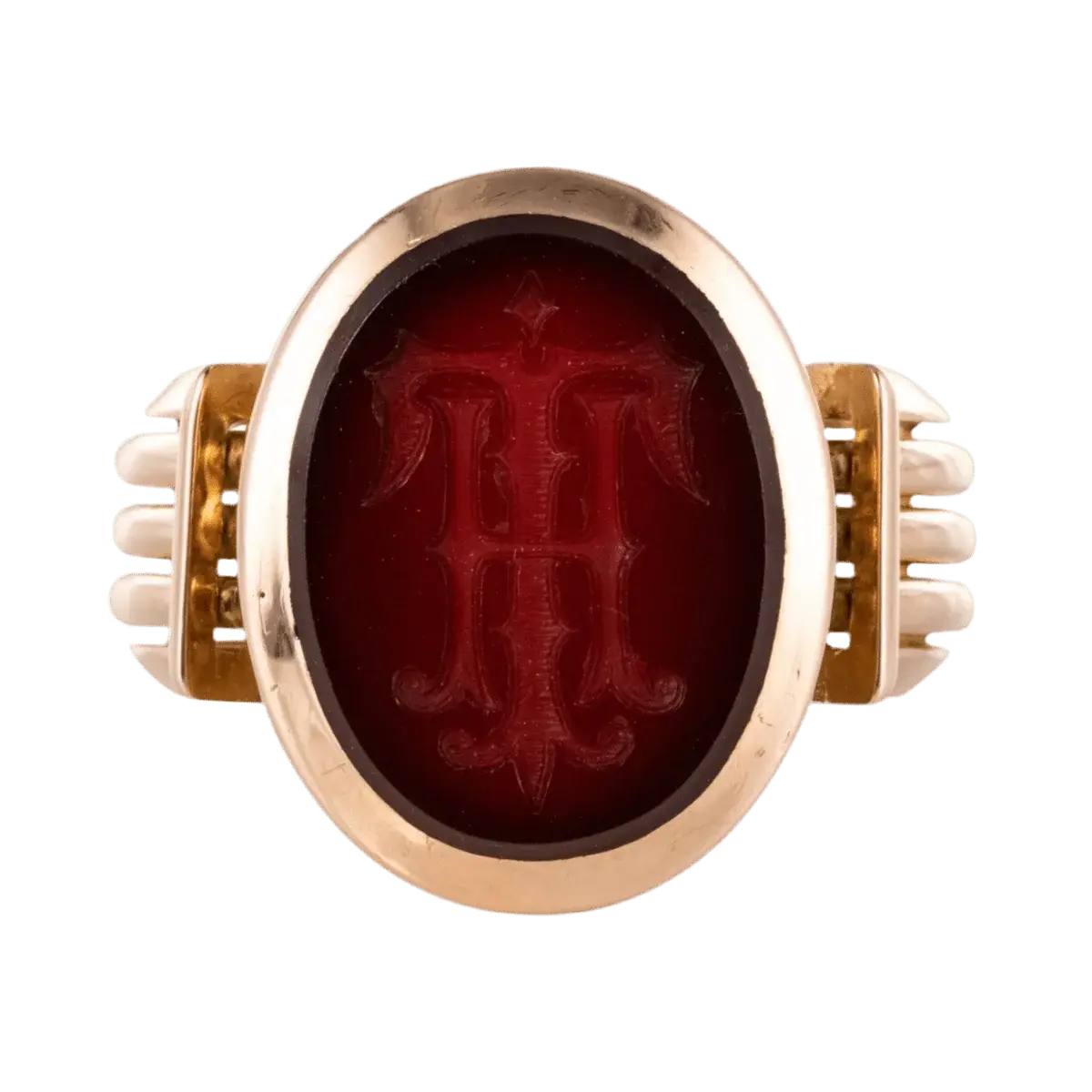 Bague Chevalière en or jaune et cornaline