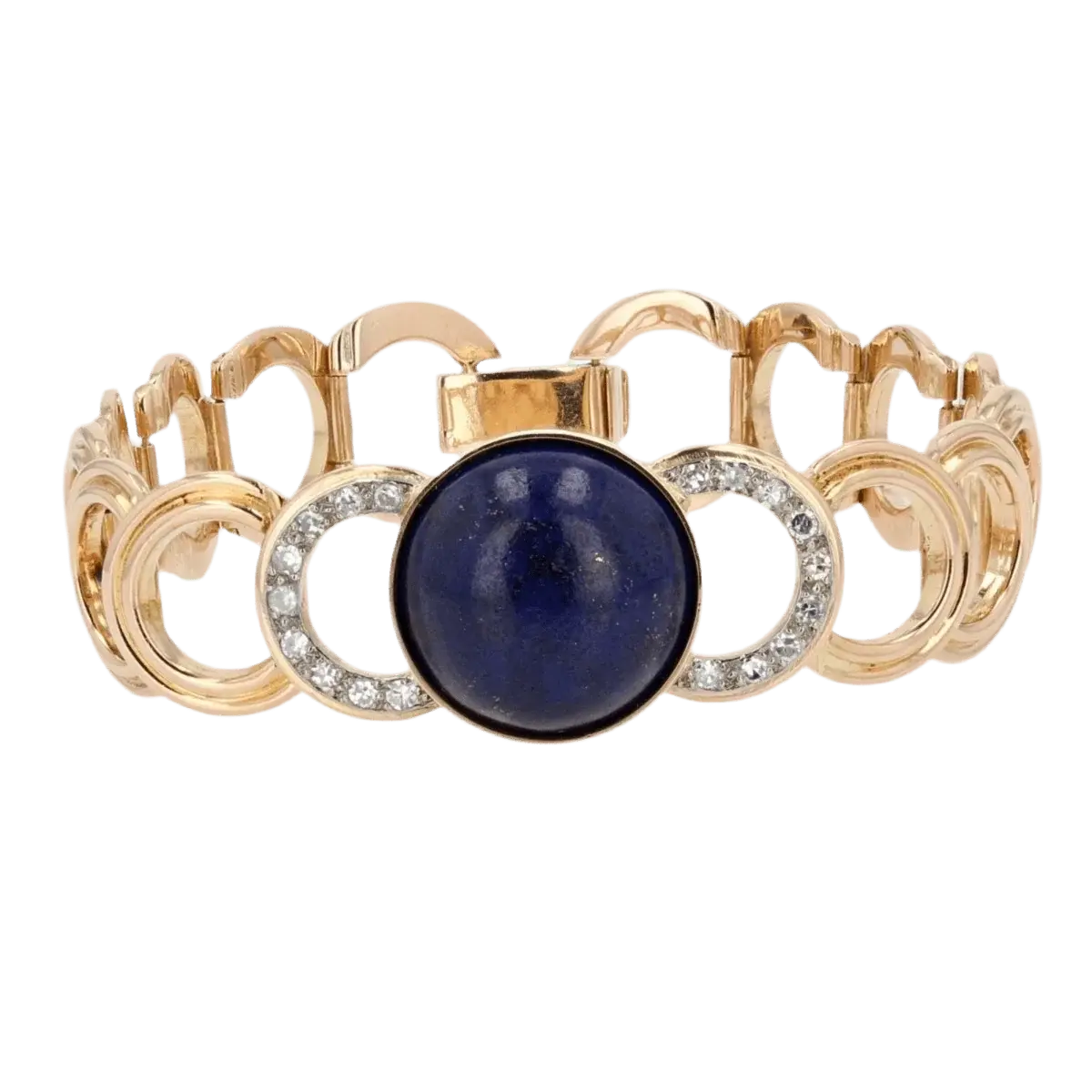 Bracelet Maille en or jaune, lapis-lazuli et diamants