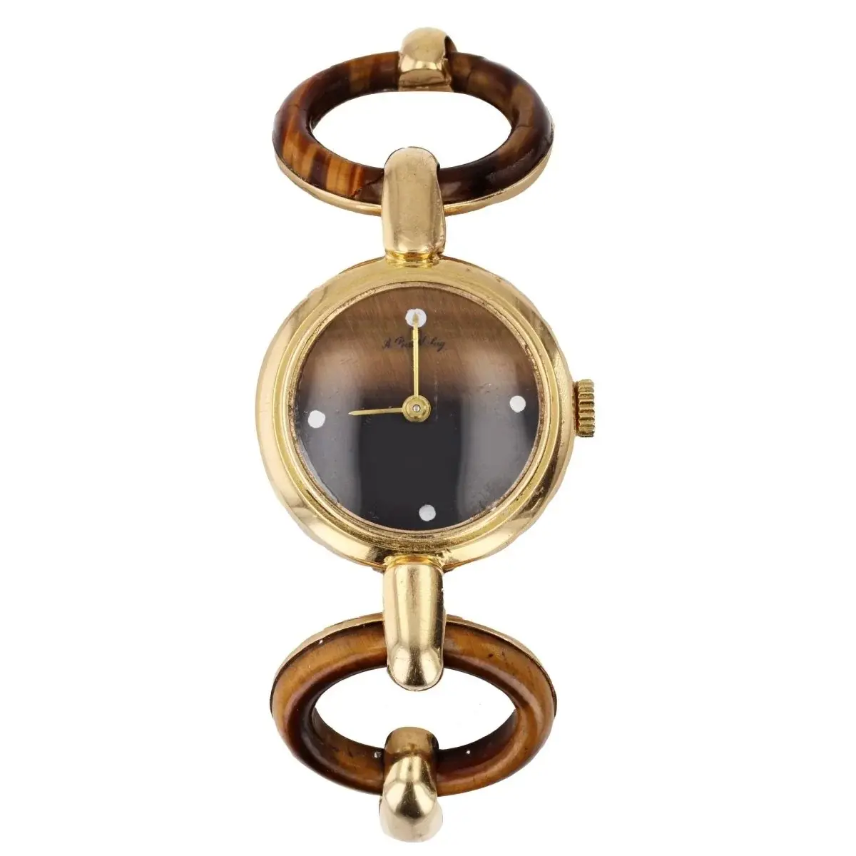 Montre en or jaune et oeil de tigre