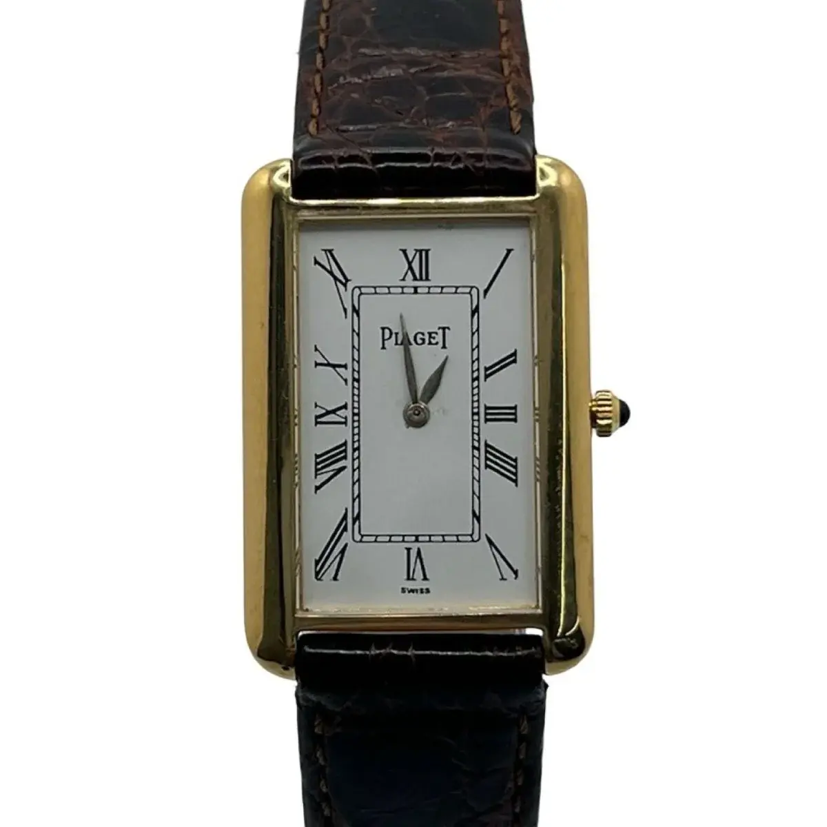 Montre PIAGET "Tank Allongée" en or jaune et cuir