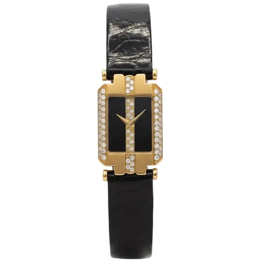 Montre PIAGET en or jaune, cuir et diamants