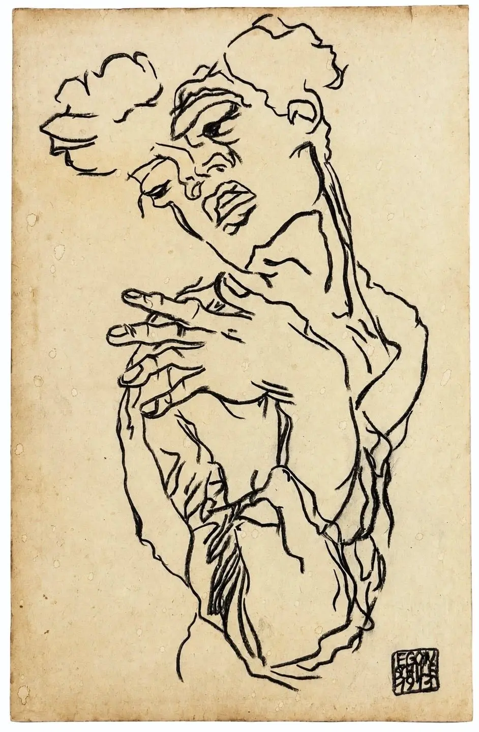 Attributed to Egon Schiele (1890-1918) Portrait of a Woman with Clasped Hands