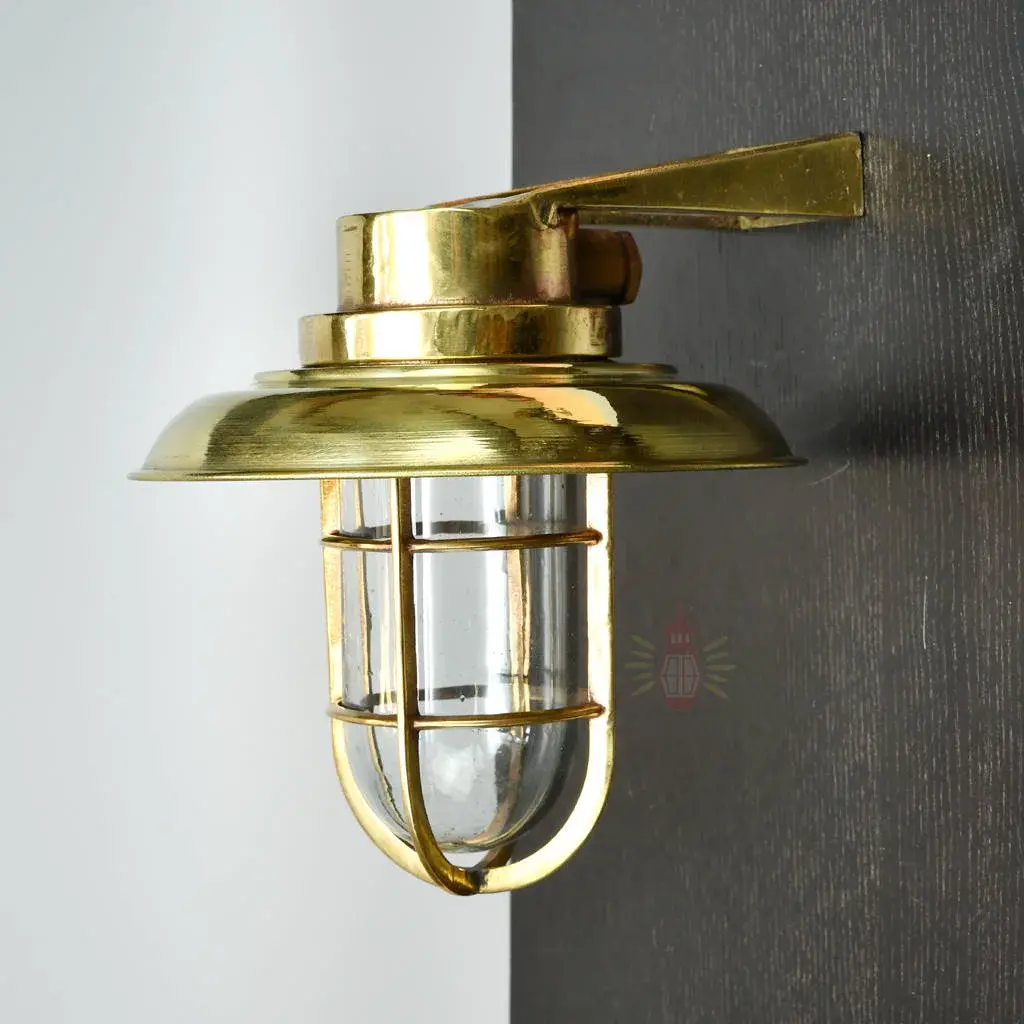 90 Degree Nautical Brass Holland Wall Lantern with shade