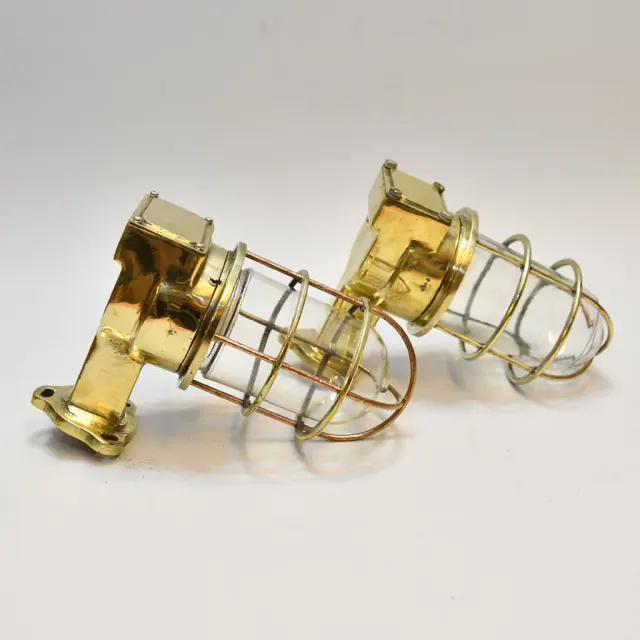 Pair of Vintage 90 Degree Brass Nautical Wall Lights – Ship Passage Salvage