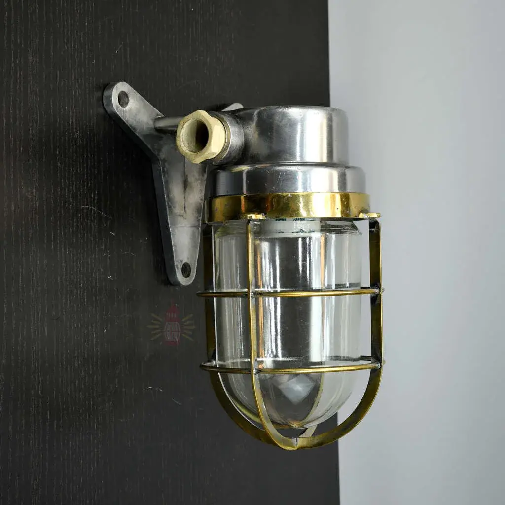 Vintage Brass Caged Post Light with Aluminium Mount – Nautical Passageway