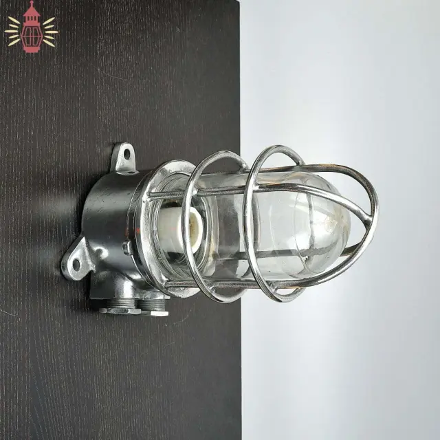Vintage Aluminium Bulkhead Wall Light with Clear Glass