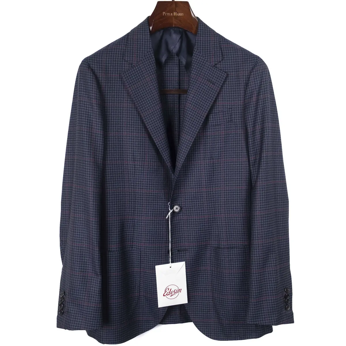 Neapolitan Hand Tailored Navy with red checks Summer Wool Sport Coat Sz 48