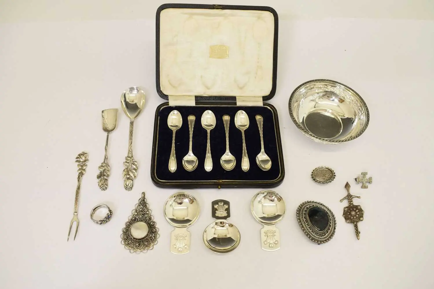 Collection of silver and white metal items