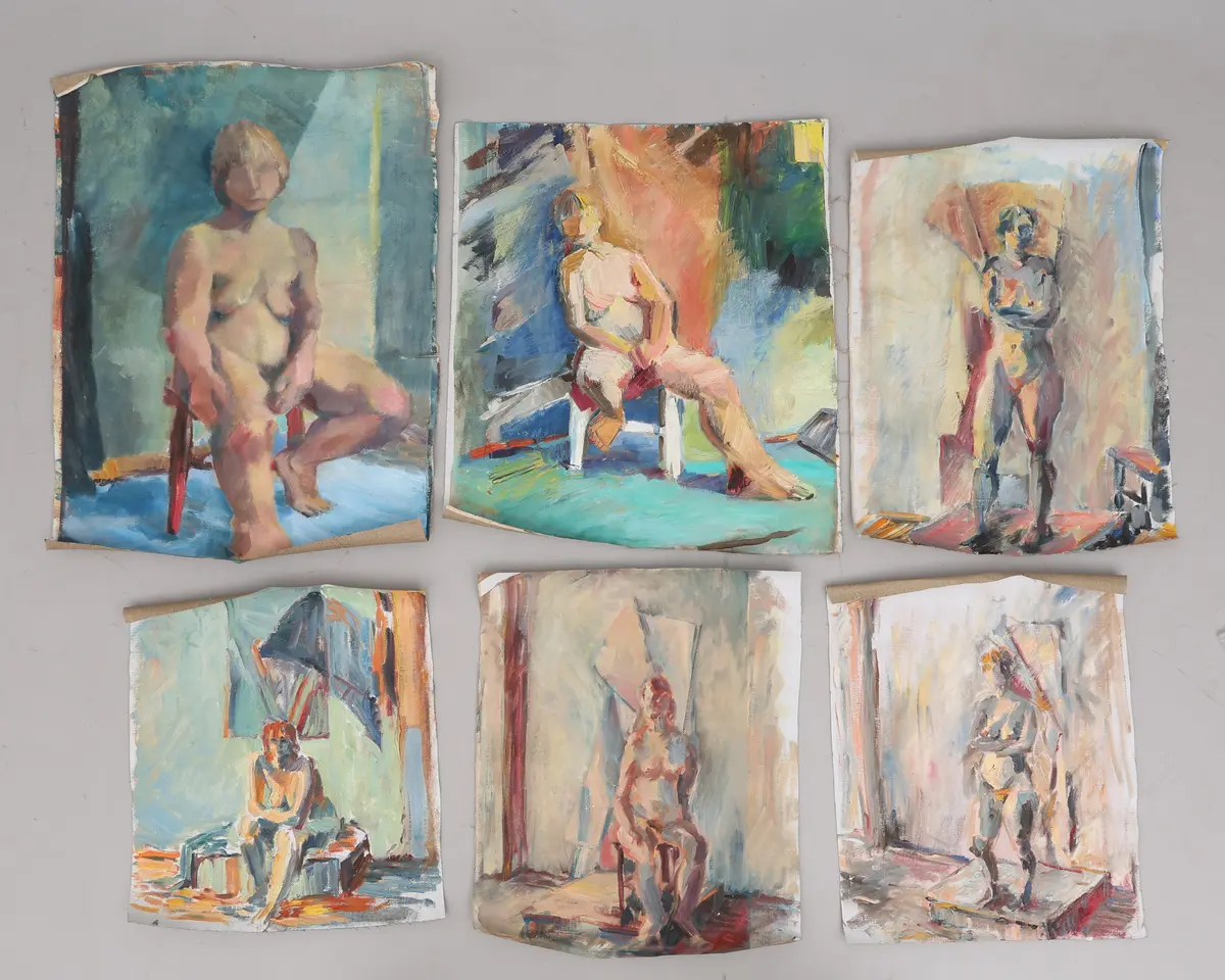 STINA EBERS 1962-2025. OLJA PÅ DUK, SEX AKTSTUDIER, OSIGNERADE.
