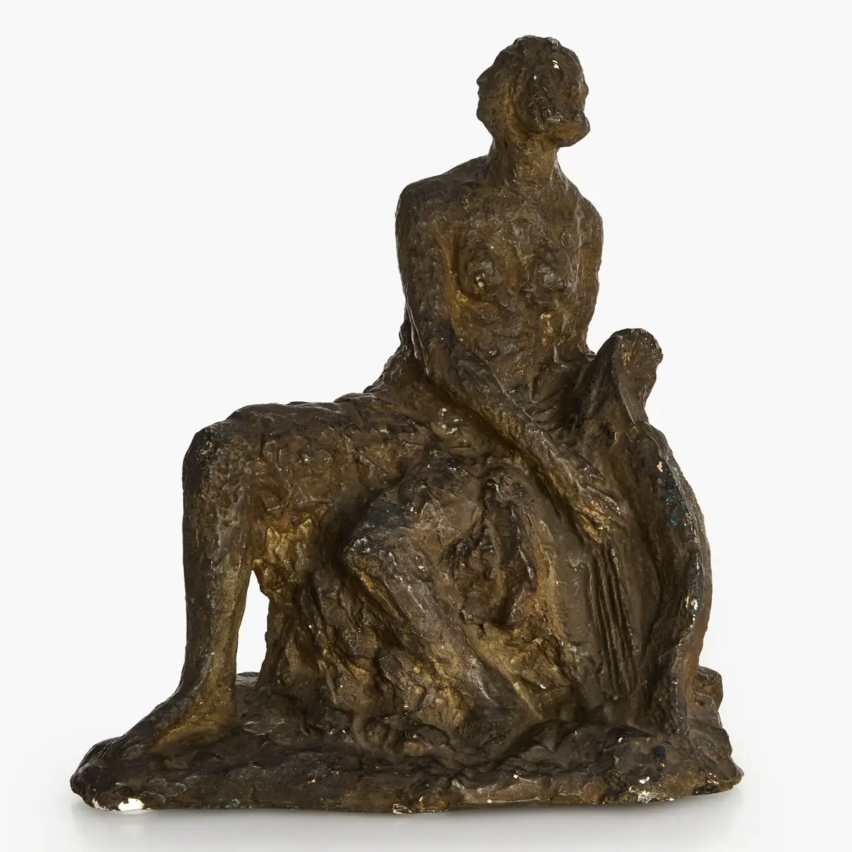 OKÄND KONSTNÄR. Skulptur, Sapfo med lyra, bronspatinerad gips, 1900-talets