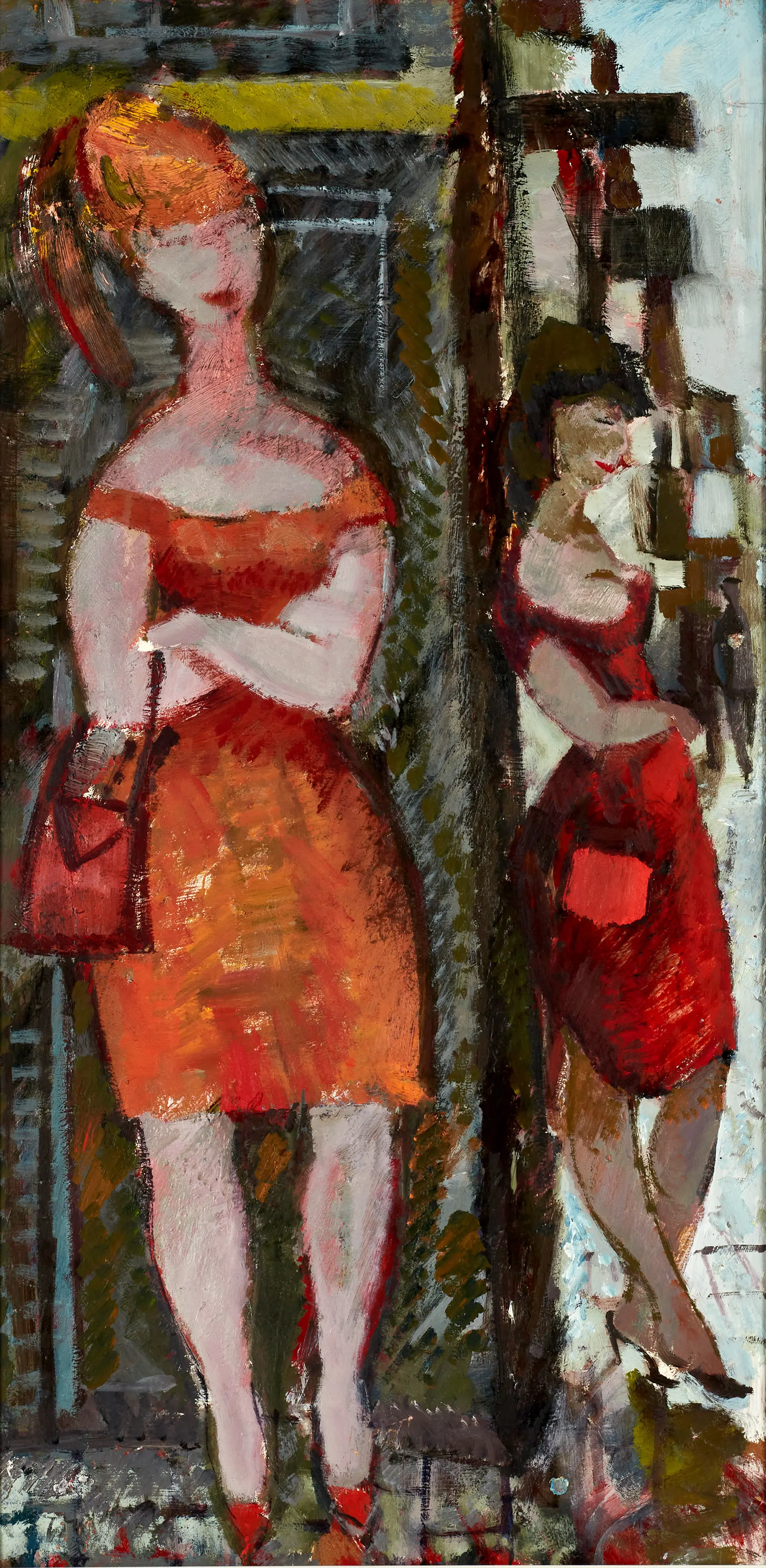BERTIL WAHLBERG (1923-1980). Kvinnor i rött, osignerad, olja på pannå.