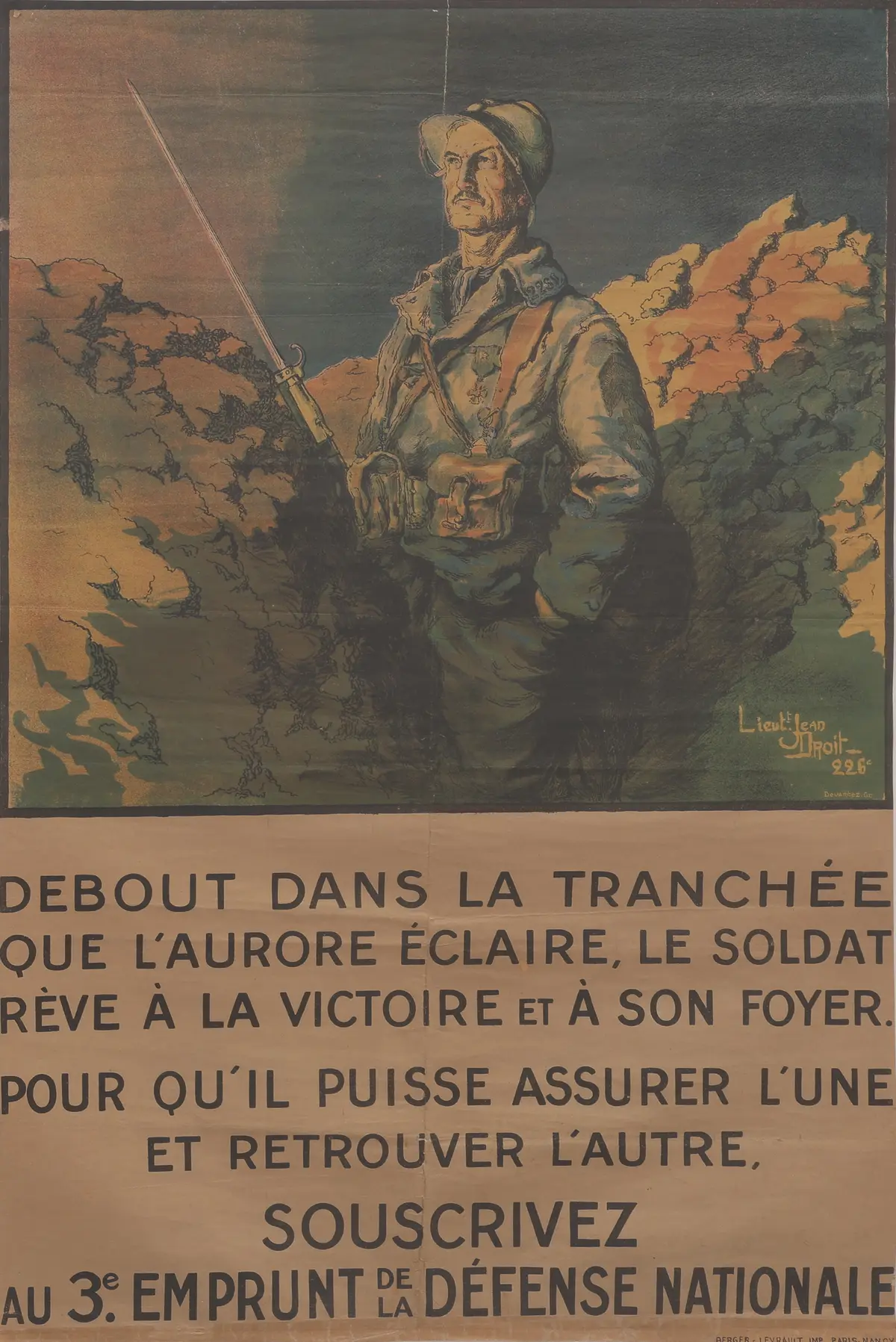 JEAN DROIT 1884-1961. LITOGRAFERAD AFFISCH "3ÈME EMPRUNT DE LA DÉFENSE