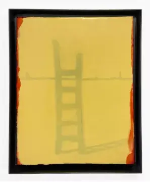 A contemporary abstract encaustic painting on board in a silvered