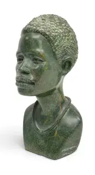 A late 20th century verdite stone sculpture, bust of a man, signed