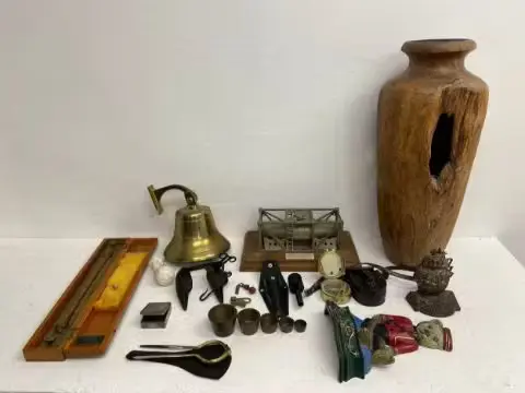 A miscellaneous collection to include a vintage ship's bell, cast