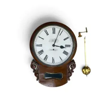 A 19th century mahogany drop-dial wall clock with a painted dial with