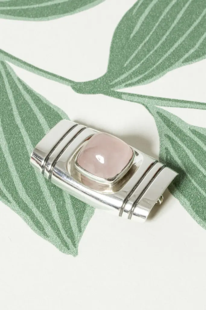 Silver and rose quartz brooch by Elis Kauppi