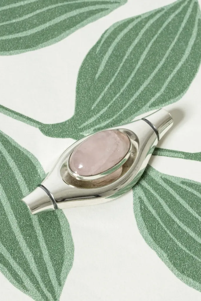 Silver and rose quartz brooch by Elis Kauppi