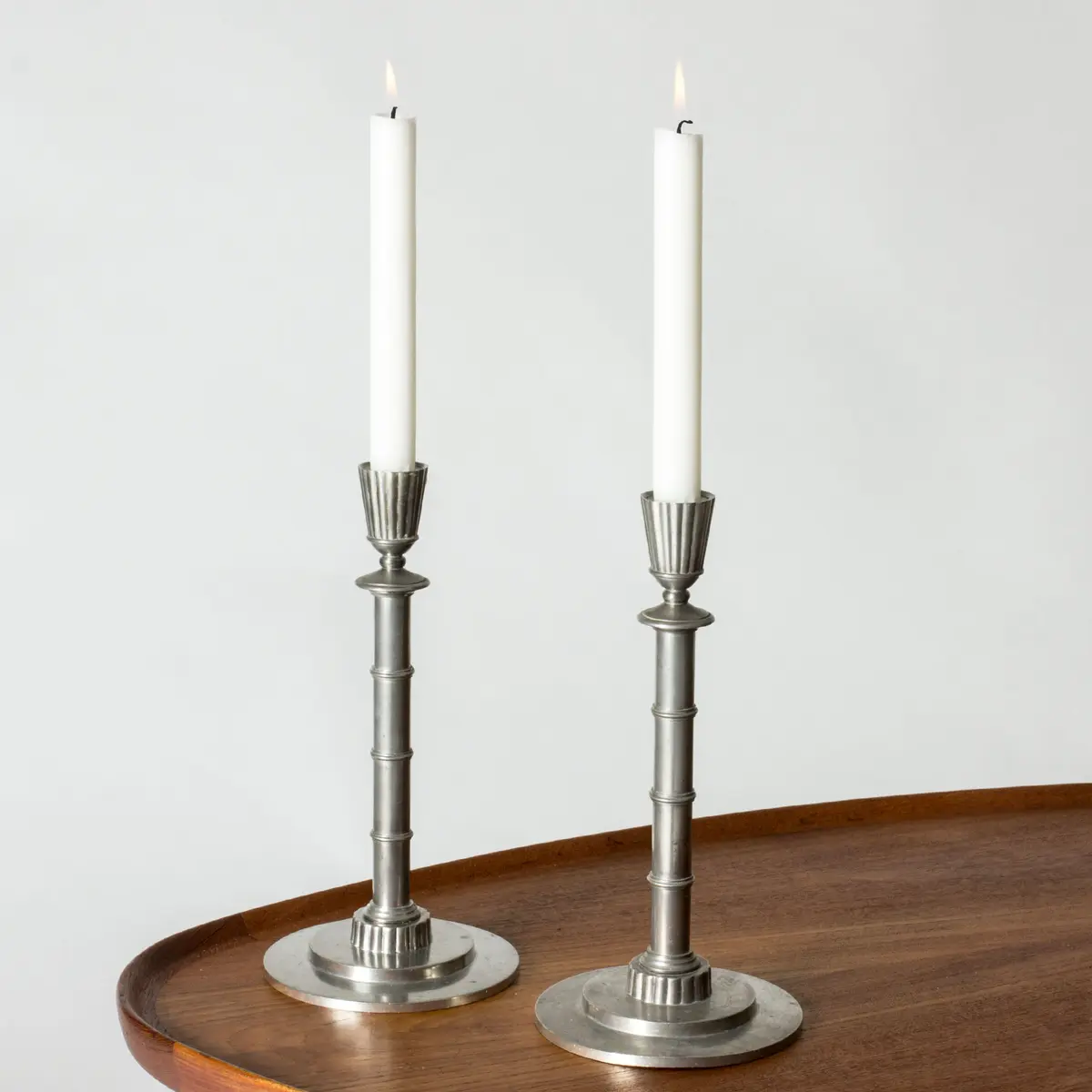 Pair of pewter candlesticks by Erik Flemming