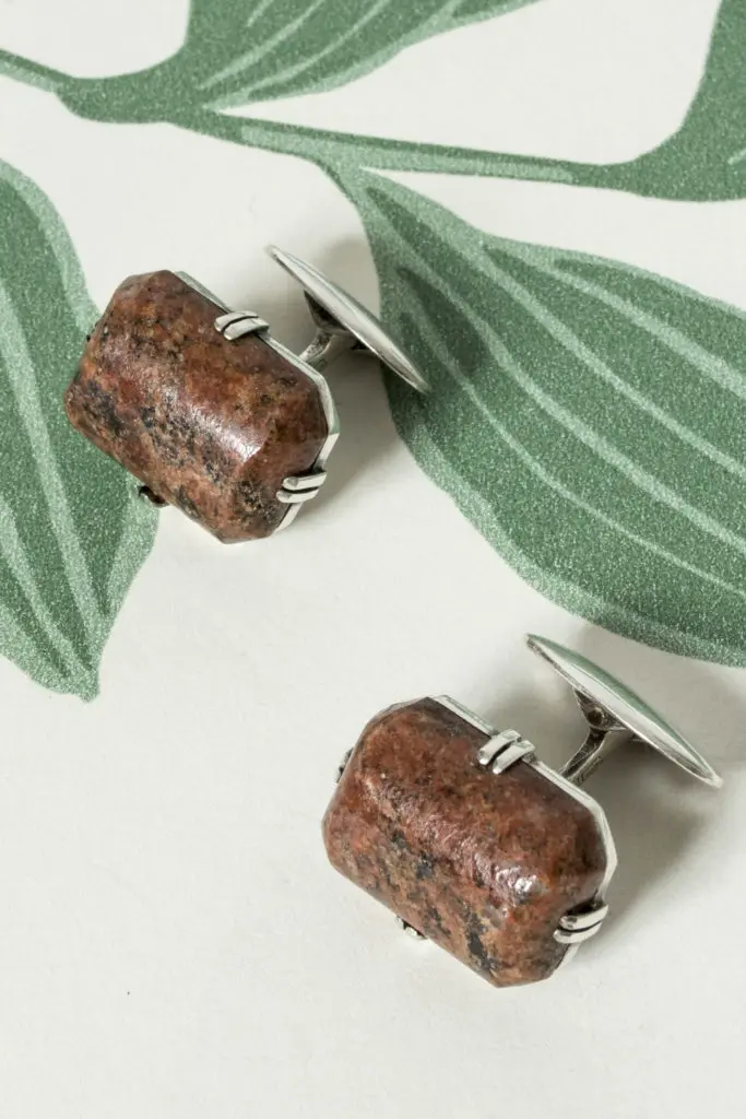 Pair of midcentury silver and granite cufflinks