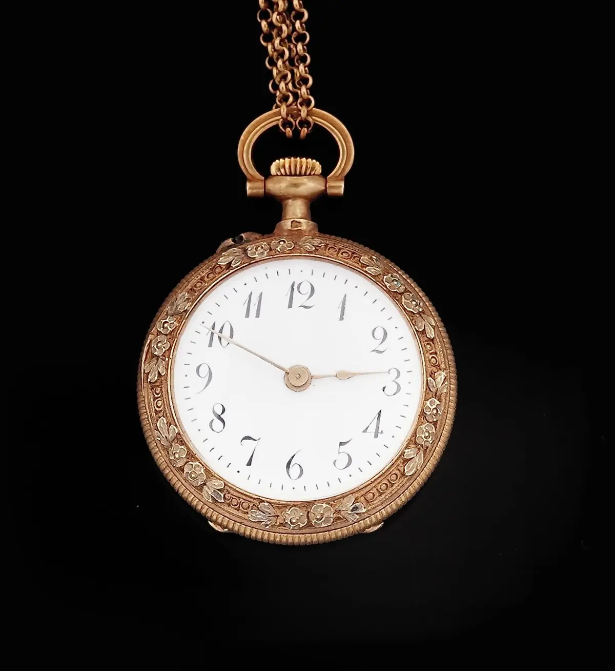 18k yellow gold (750) pocket watch with enamel and diamonds. - Lot 361