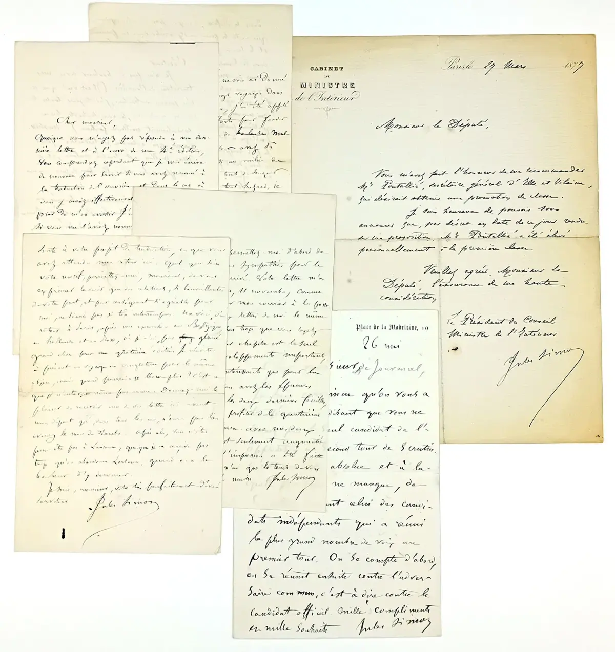 Jules SIMON. 6 Letters (5 autograph letters, 1 signed letter - Lot 591