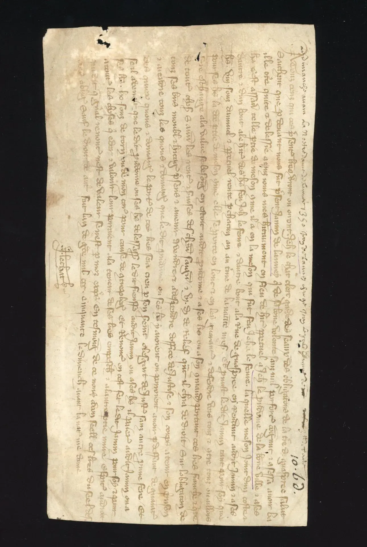 Letter dated 1350 from Jamin Delaunay to Jean le Prudhomme d - Lot 139