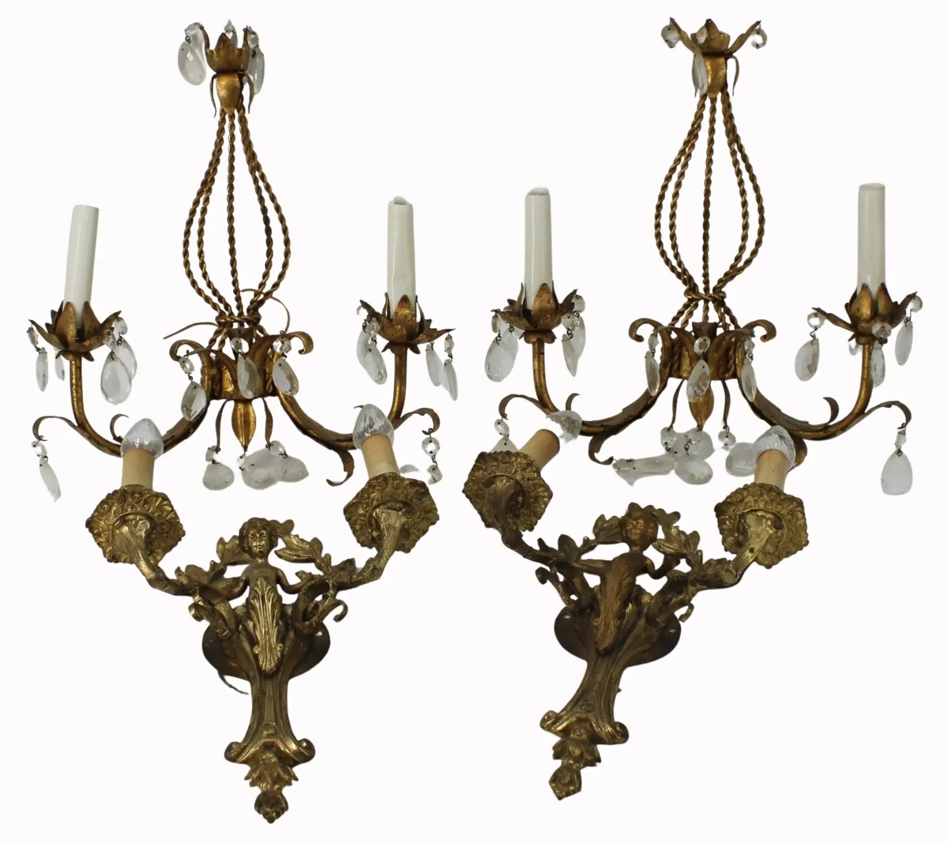 (2) Pairs of Vintage Gilt Bronze Sconces.
