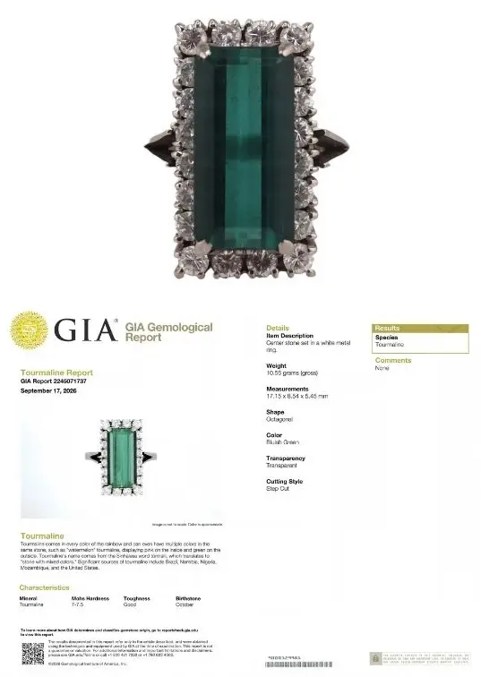 JEWELRY. Signed S+F 18kt GIA Tourmaline & Diamond