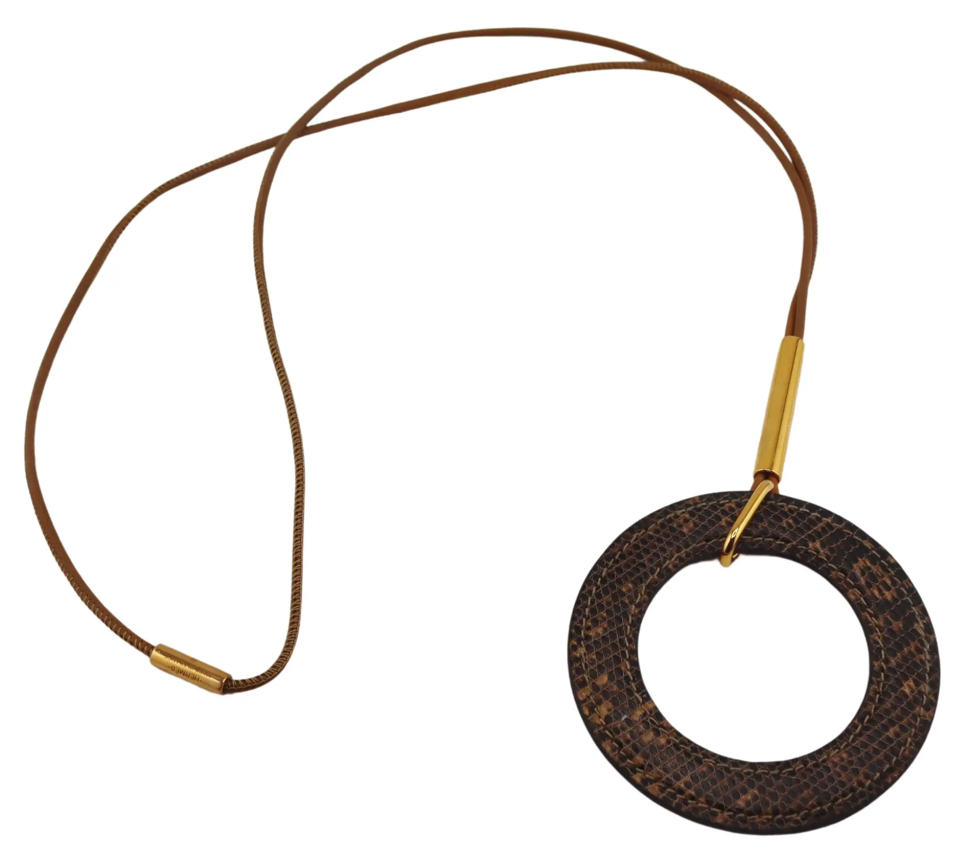 JEWELRY. Hermes Leather and Gold-tone Necklace.