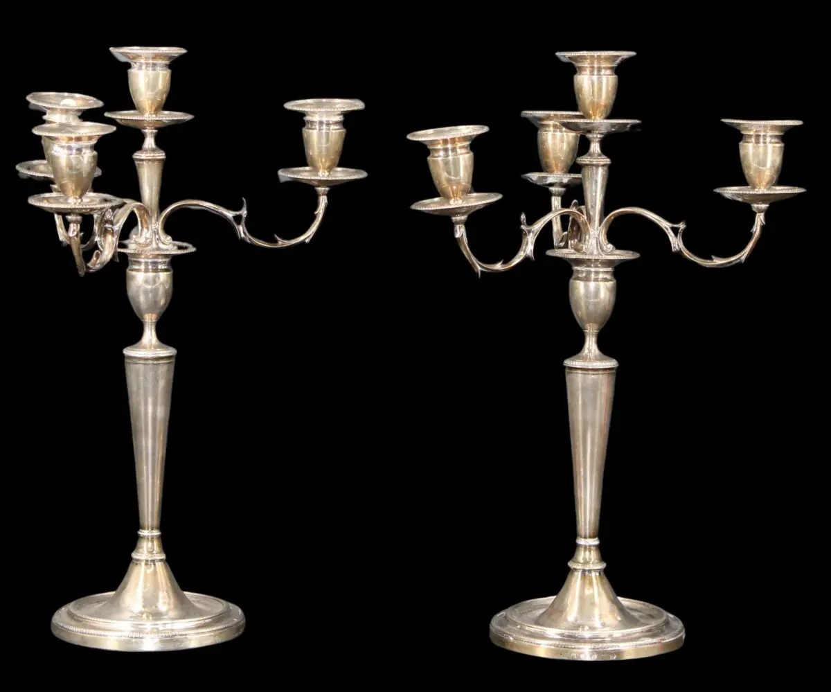 SILVER Pr. of English Silver Four-light Candelabra