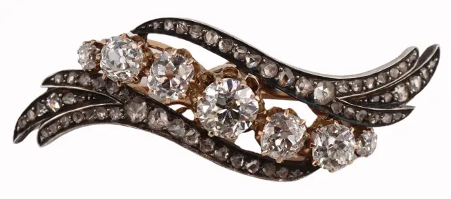 JEWELRY. Antique Silver Topped Gold and Diamond