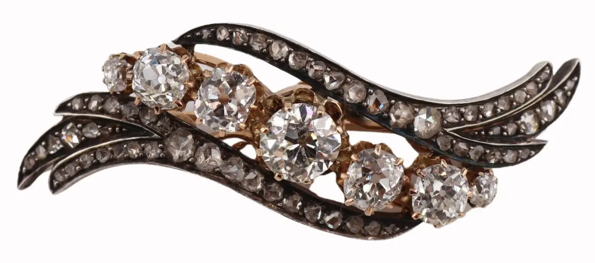 JEWELRY. Antique Silver Topped Gold and Diamond