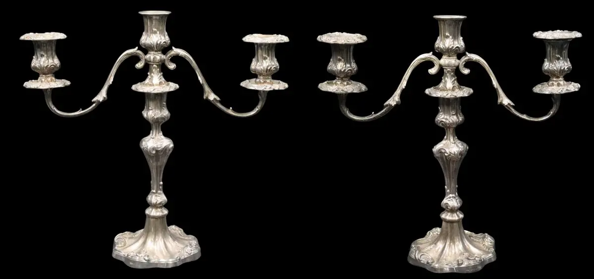 SILVER. Pr. Substantial English Silver Candelabra.