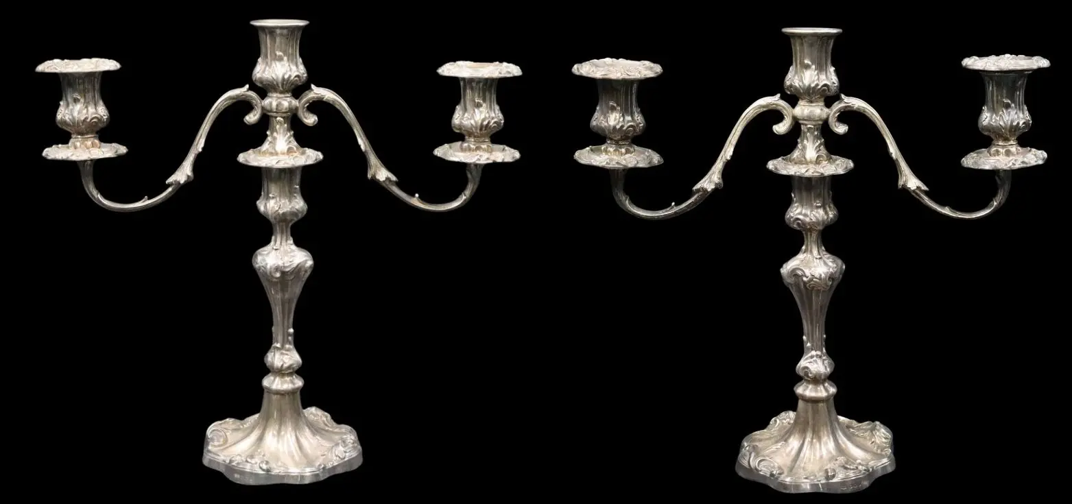 SILVER. Pr. Substantial English Silver Candelabra.
