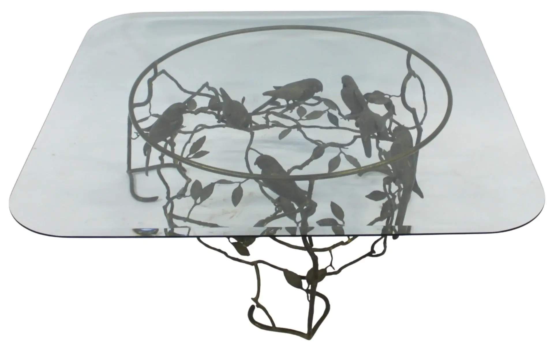 Vintage Gilt Metal Bird Glass Top Table.