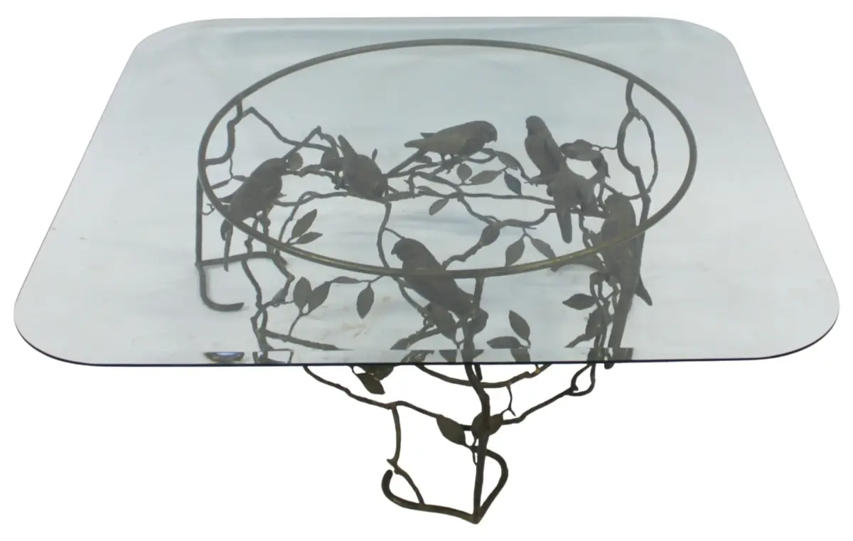 Vintage Gilt Metal Bird Glass Top Table.