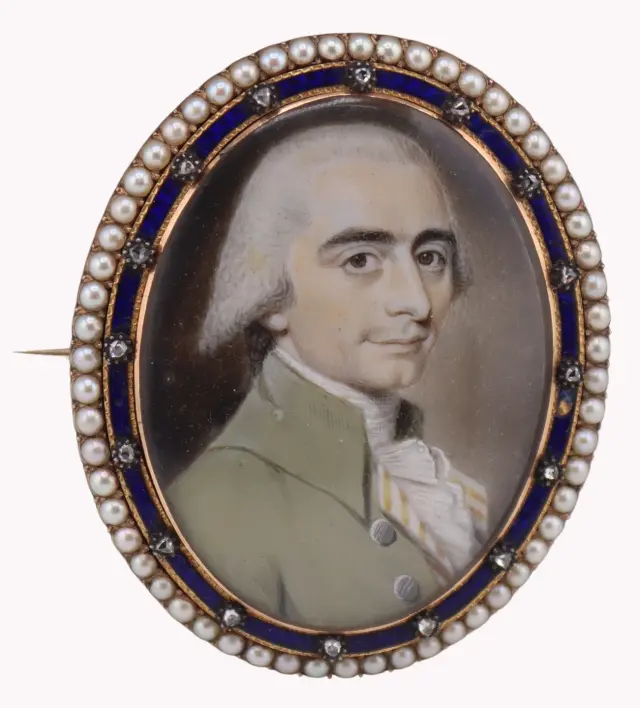 JEWELRY. Antique Enamel Diamond and Pearl Portrait