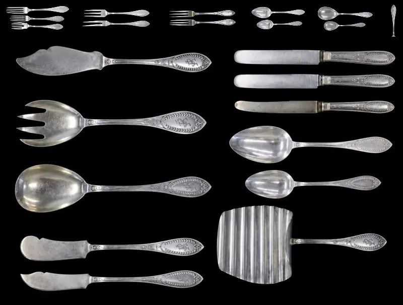 SILVER. Monumental German .800 Silver Flatware