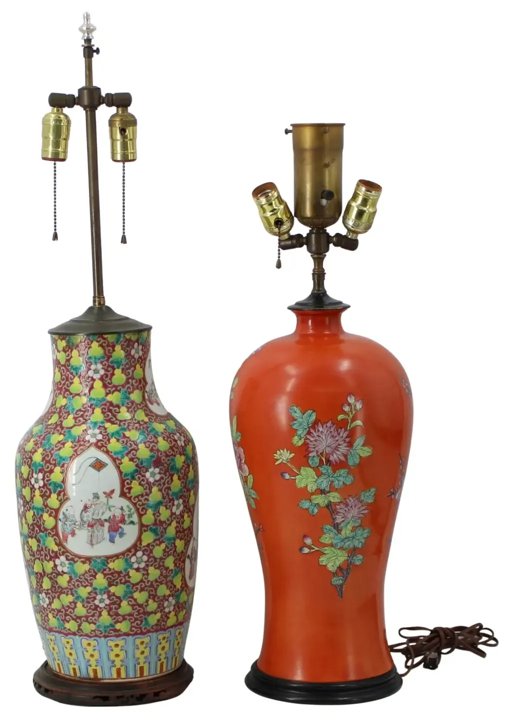 Group of (2) Chinese Famille Rose Vases as Lamps.