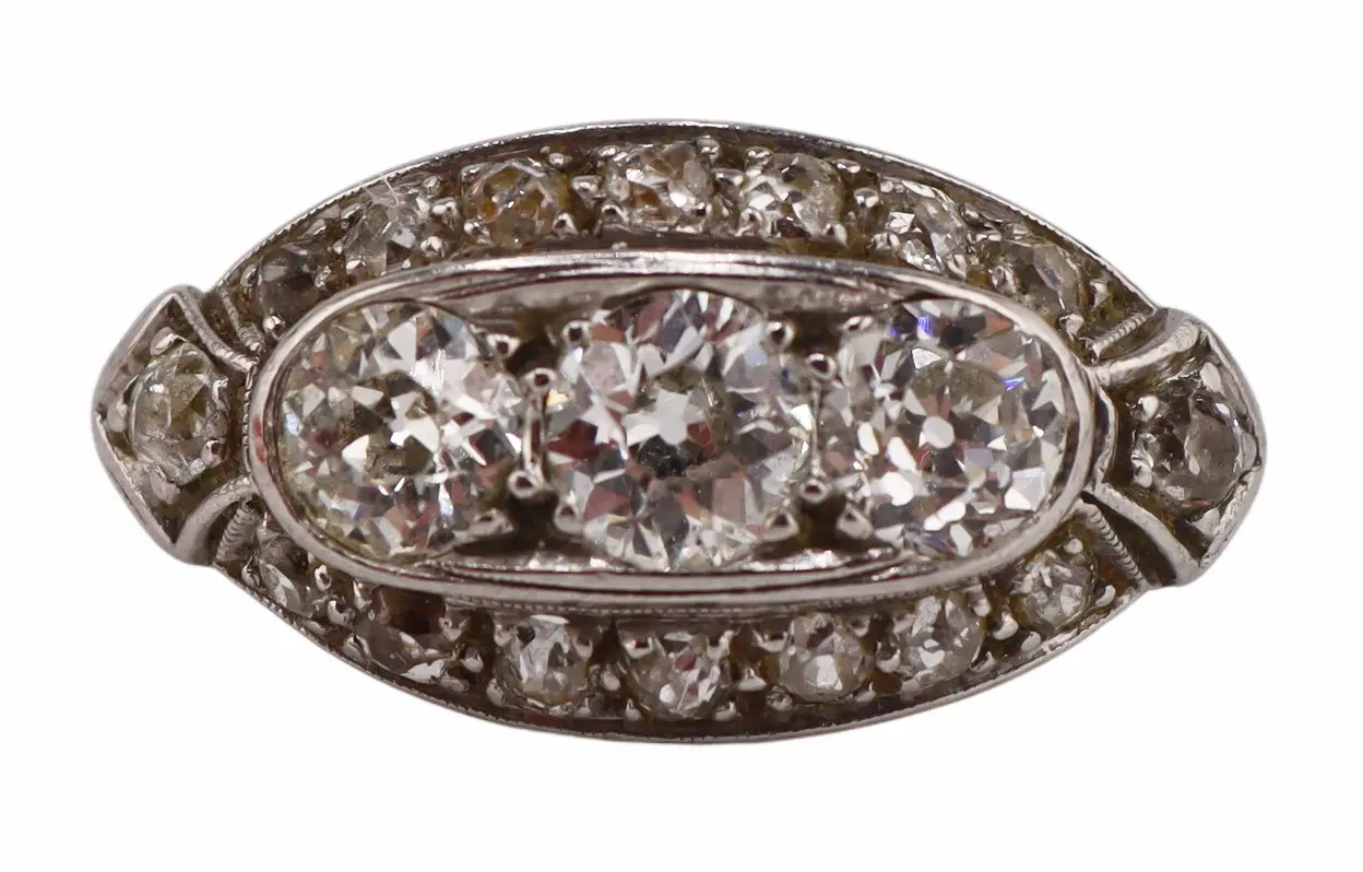 JEWELRY. Art Deco Signed Platinum and Diamond Ring