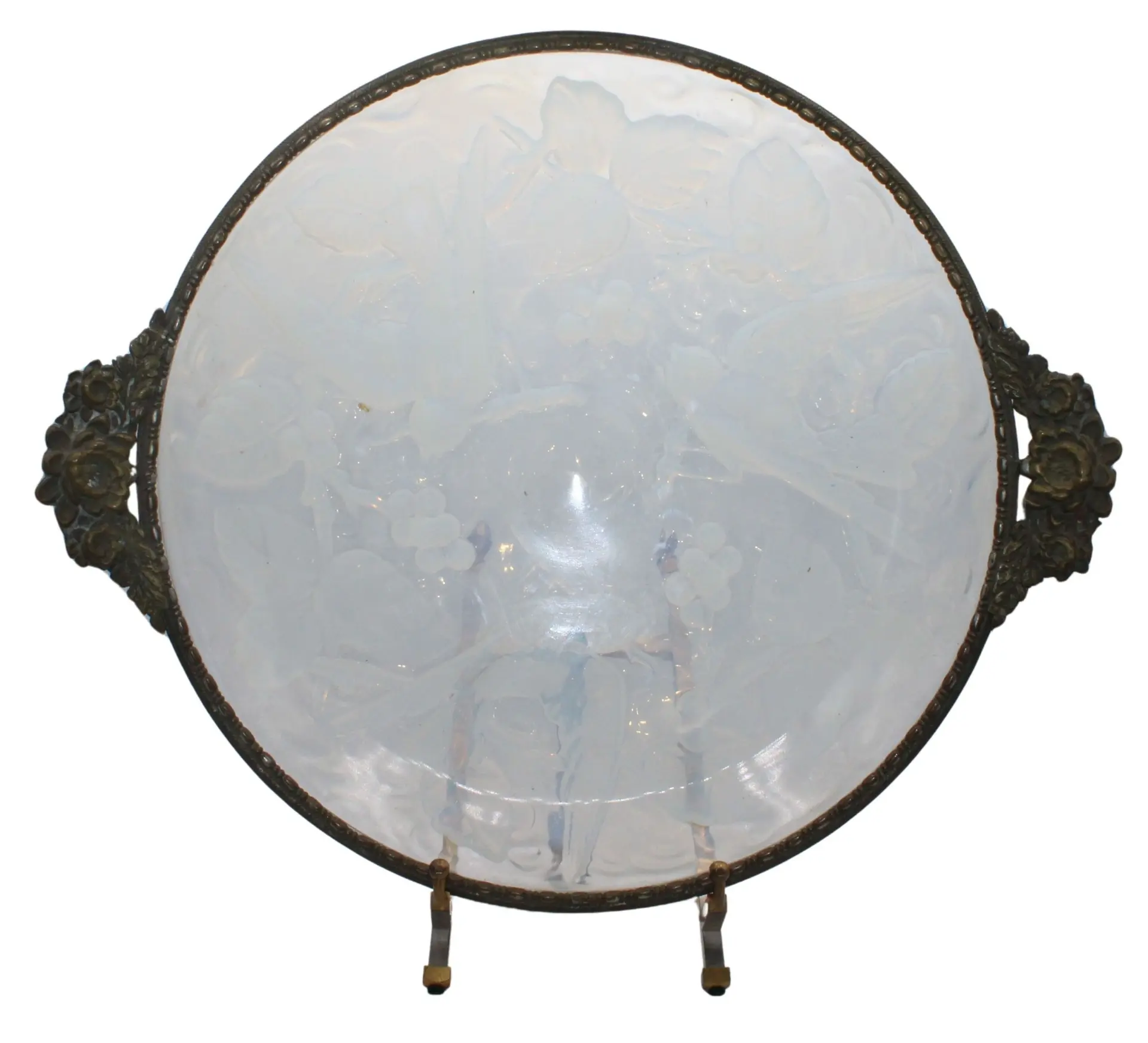 Antique Verlys Glass Bowl with Gilt Metal Mounts.