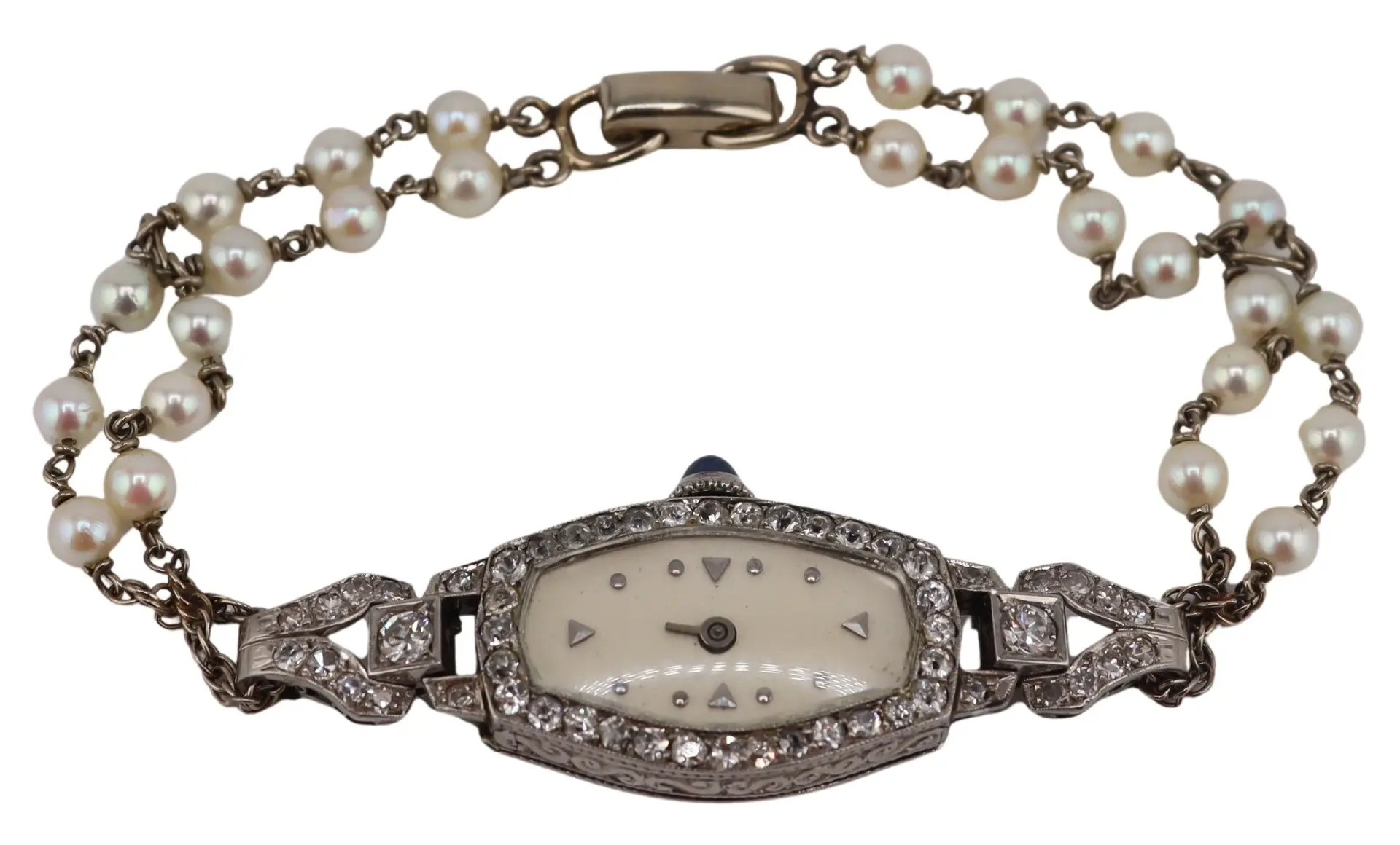 JEWELRY. Art Deco Platinum and Diamond Watch Face