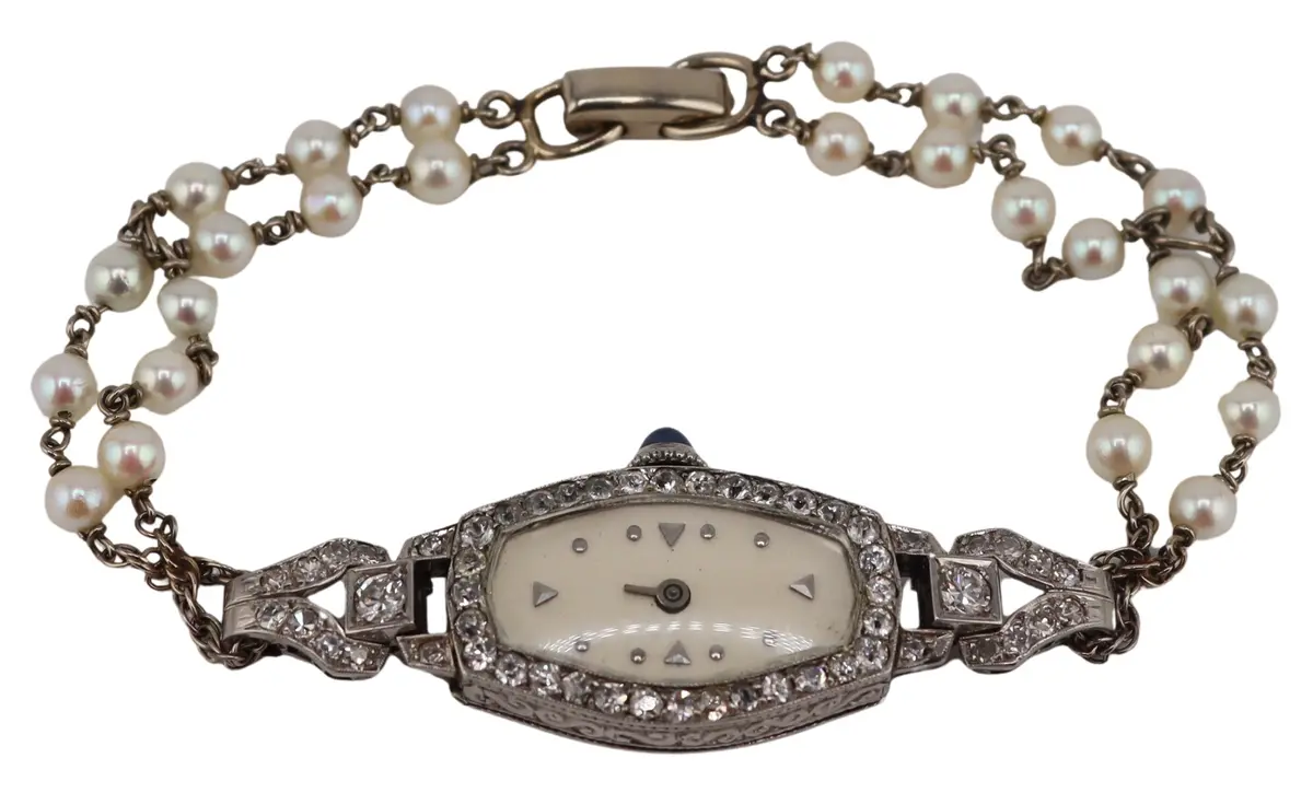 JEWELRY. Art Deco Platinum and Diamond Watch Face