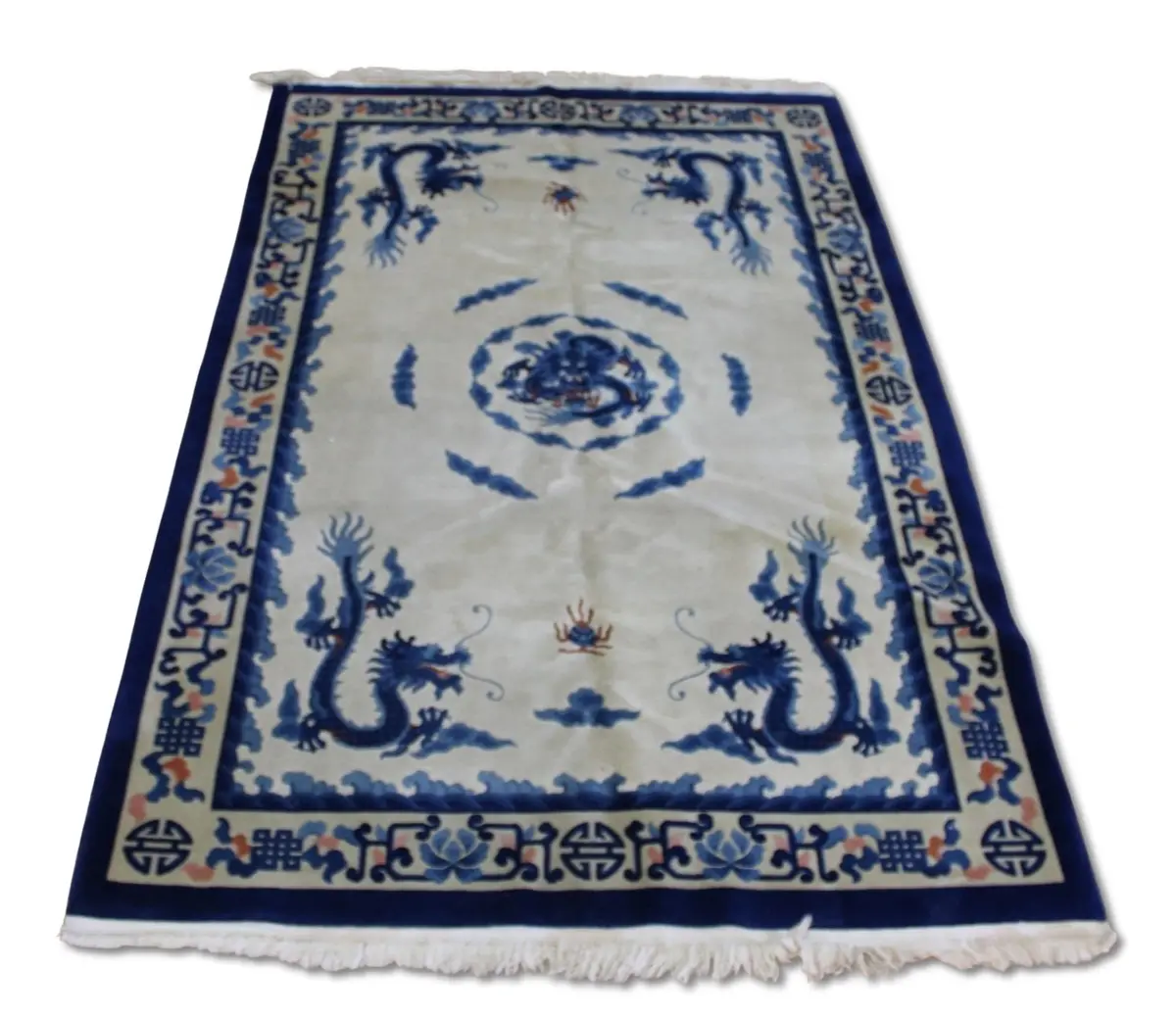 Vintage And Finely Hand Knotted Chinese Carpet.