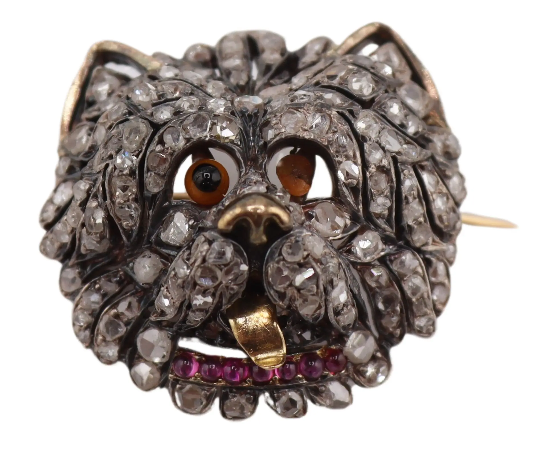 JEWELRY. Antique Silver Topped Gold & Diamond Dog