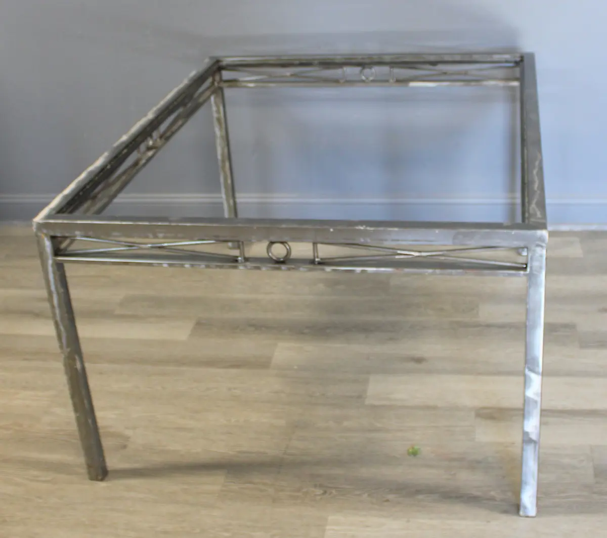 Vintage Polished Steel Table W / Glass top