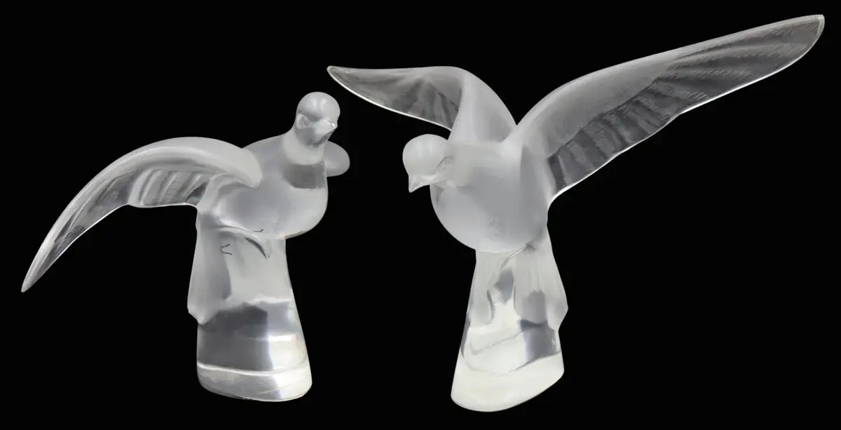 (2) Lalique Colombe Clita Frosted and Clear Glass
