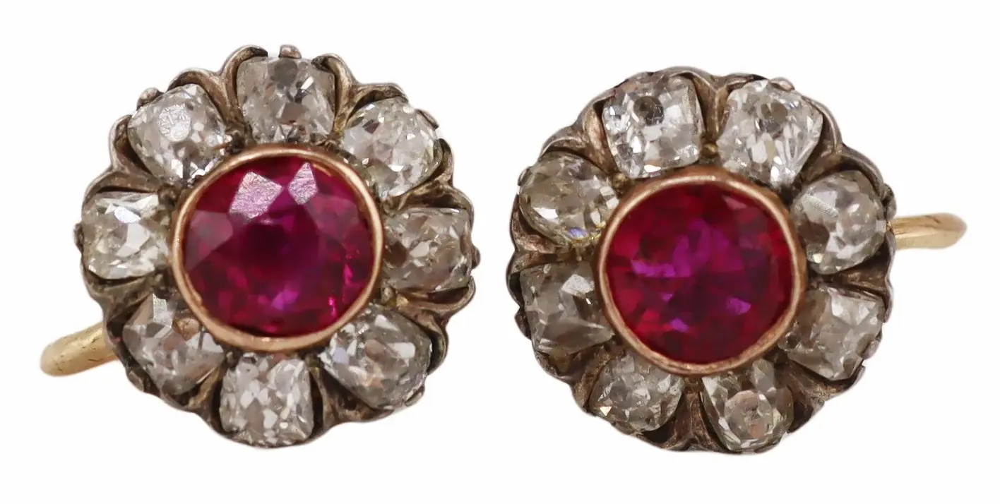 JEWELRY. Pair of Bi-Color Gem and Diamond Earrings